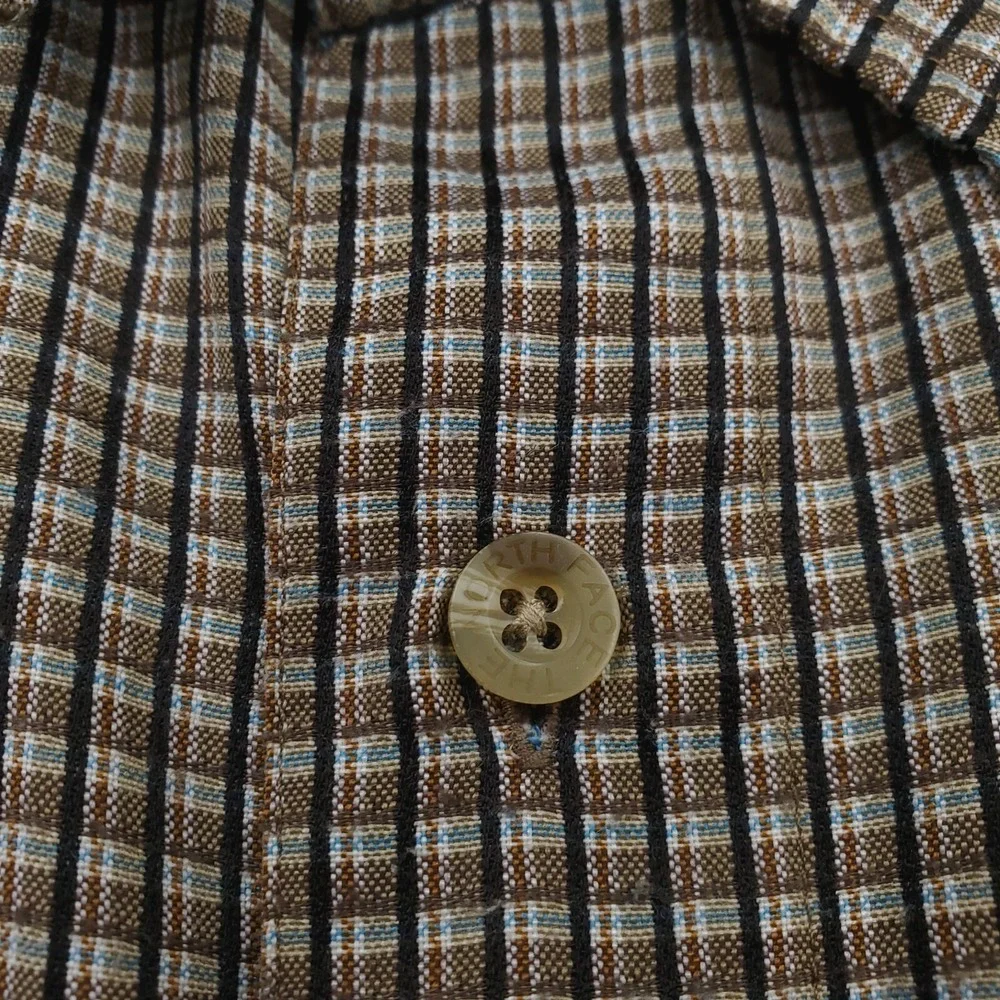 North Face Shirt Mens Medium Brown Check Outdoor Preppy Button Front